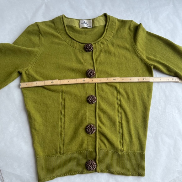 Milly Green Wooden Embellished Button Down Long Sleeve Cocktail Sweater Top Smal - Picture 9 of 11